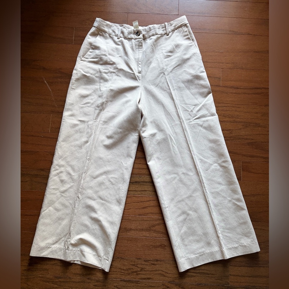 H&M Light Beige/Khaki Wide-Leg Linen Pants Size 8 - Picture 3 of 5